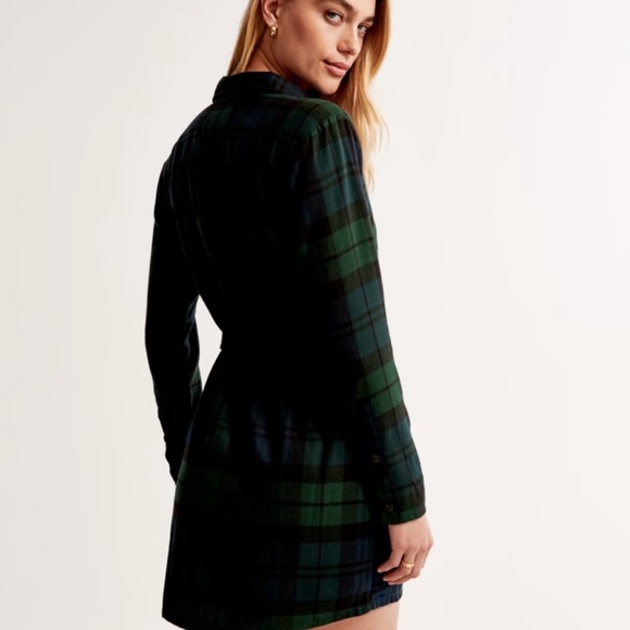 ABERCROMBIE AND FITCH NWT Blue Green Plaid Long Sleeve Shirt Dress Size Small - Picture 2 of 8